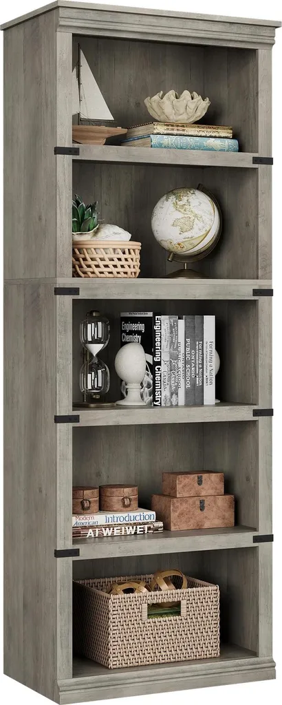 Bibliothèque en bois gris à 5 niveaux étagère haute style cottage chic