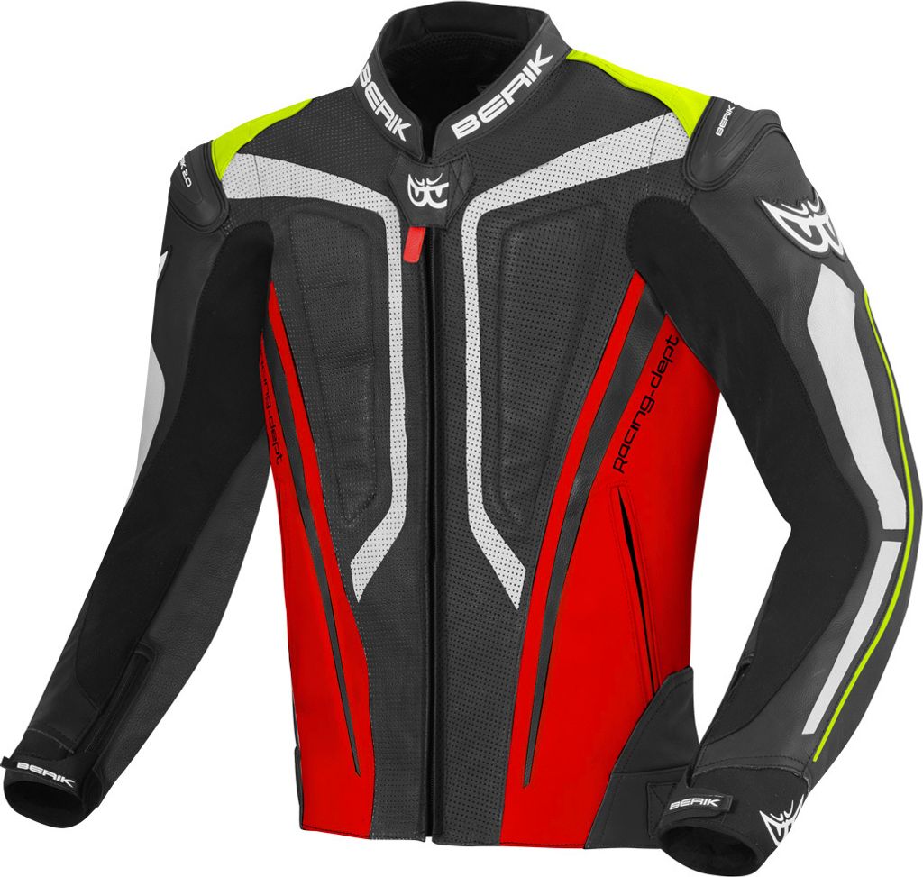 Berik Street Pro Motorrad Lederjacke, schwarz/weiß/rot/gelb, 54