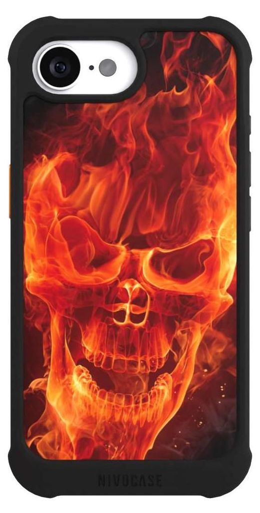 NIVOCASE Hülle für Apple iPhone 16e Stoßfeste Handyhülle NIVOmax Case Schwarz Feuer Schädel Totenkopf