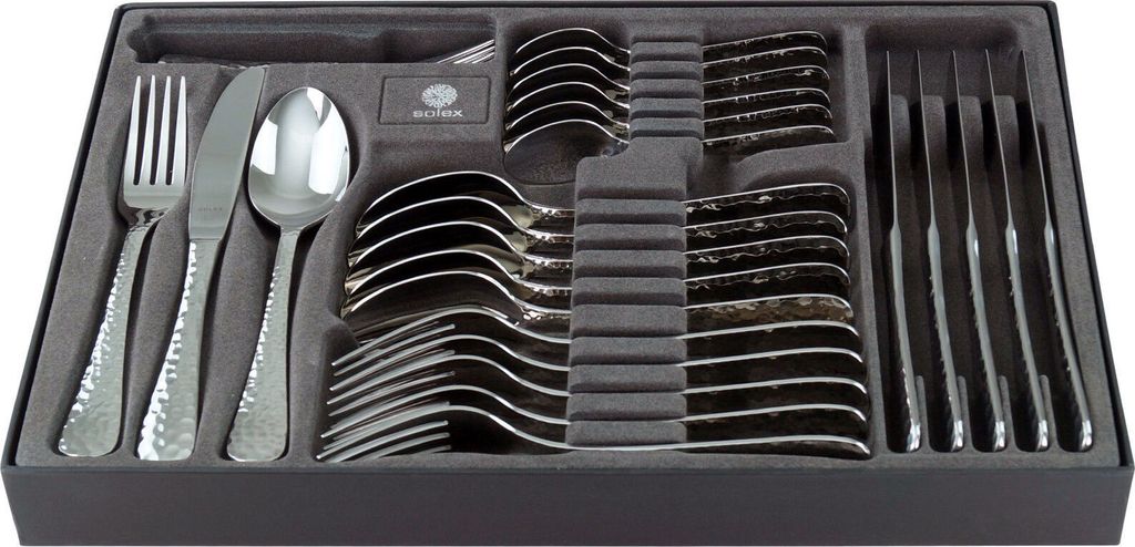Solex Lena Besteckset 30 teilig für 6 Personen Hammerschlagoptik in Besteckbox