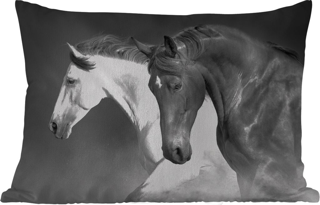 MuchoWow Outdoor Kissen - Pferde - Tiere - Schwarz - Weiß - Porträt - 50x30 cm - Wetterfest - Lounge Kissen - Sofa kissen - Wohnzimmer Dekoration