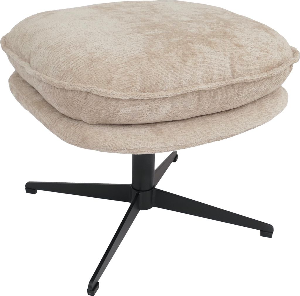 Hocker mit Polster HWC-P32, Sitz-/Fußhocker Fußablage Ottomane Stoff/Textil Chenille (370 g/m²) creme