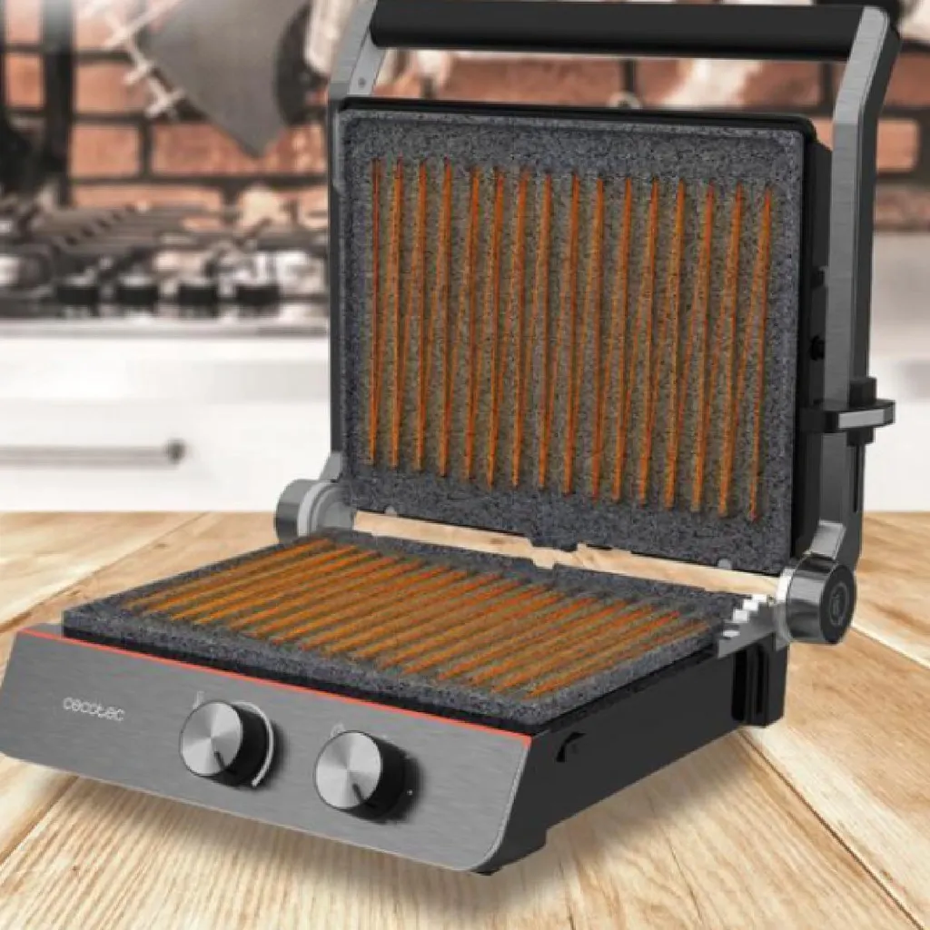 Gril Électrique de Table Multifonction 2200W - Plancha et Presse à Panini Inox - 3