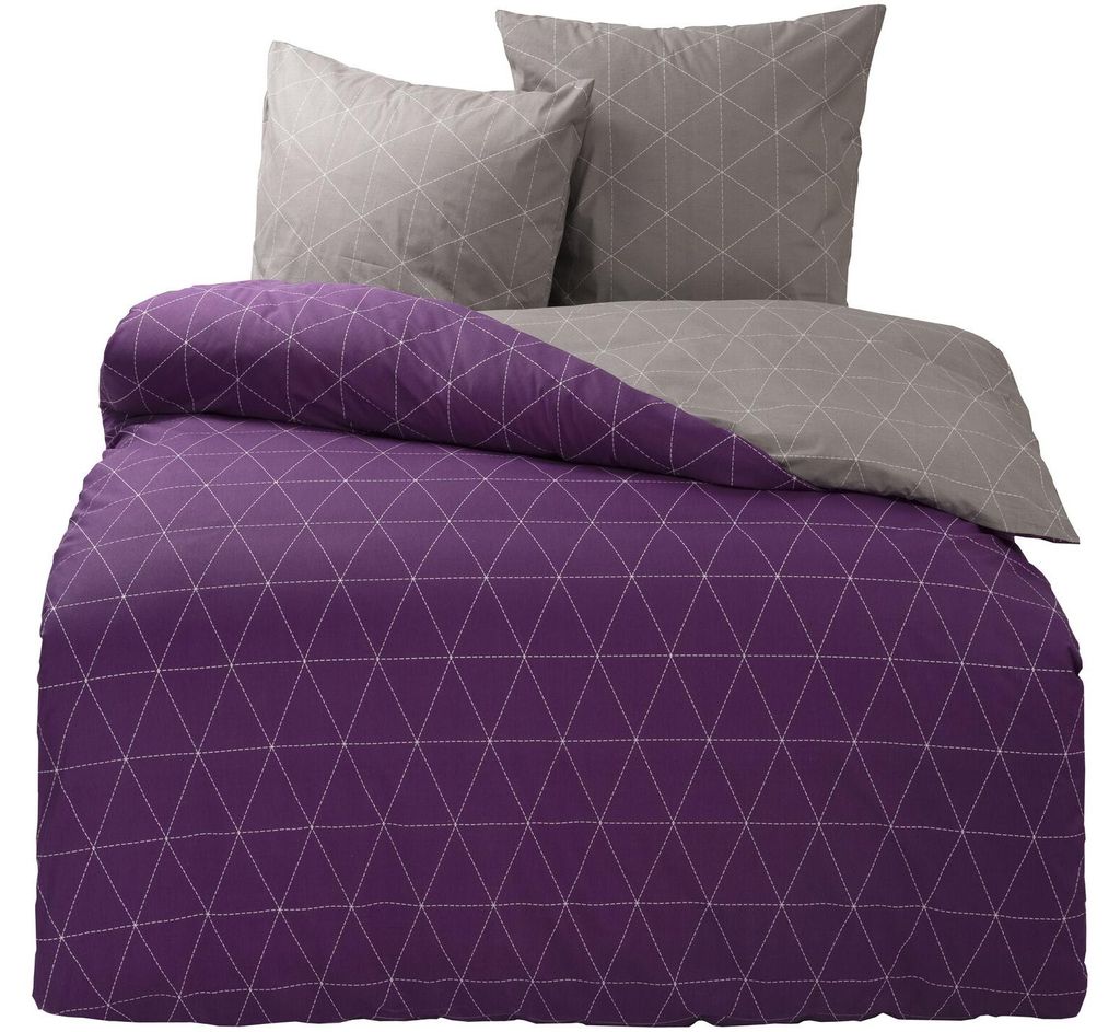 Bettwäsche 100% Baumwolle 200x220 cm Renforce Raute Lila Produktbild 