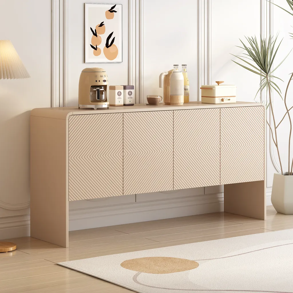 Buffet Rangement LED Blanc - Solution Gain de Place 4 Portes 140cm