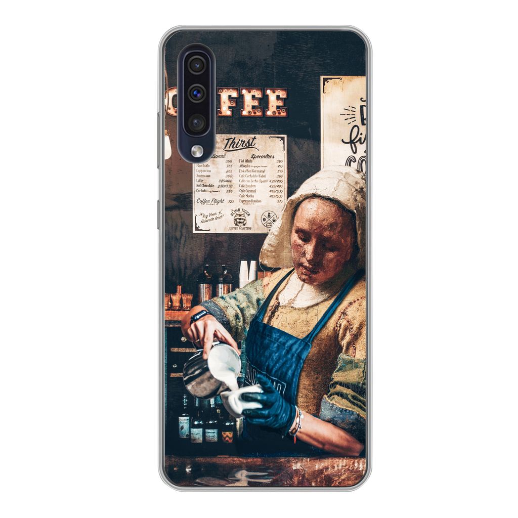 MuchoWow Handyhülle Schutzhülle Hülle für Samsung Galaxy A50 Milchmädchen - Barista - Kaffee - Cappuccino Silikon Softcase Handy Hülle - Mo...