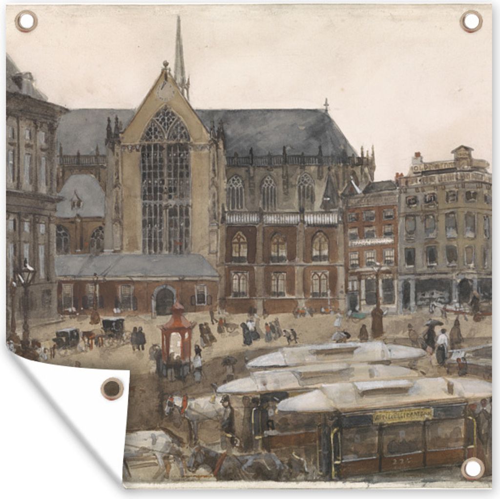 MuchoWow 100x100 cm Outdoor-Poster Gartendeko Sichtschutz Garten Poster für den Garten Dam-Platz in Amsterdam - Gemälde von George Hendrik Bre...
