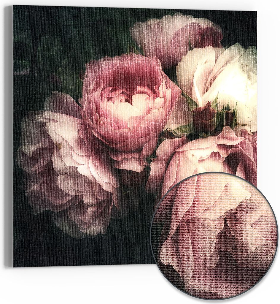 DEQORI Hybrid Leinwand Bild 50x50 cm 'Nostalgische Blüte' Wandbild Glas flach modern