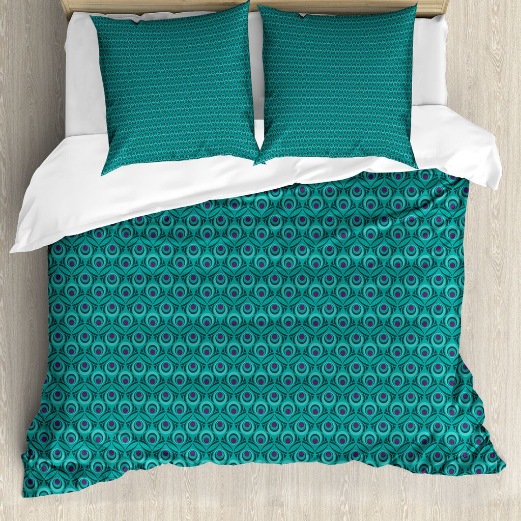 ABAKUHAUS Beschwingt Bettbezug Set für Einzelbetten, Pfau-Feder-Zusammenfassung, Milbensicher Allergiker geeignet mit Kissenbezug, 200 cm x 200 cm...