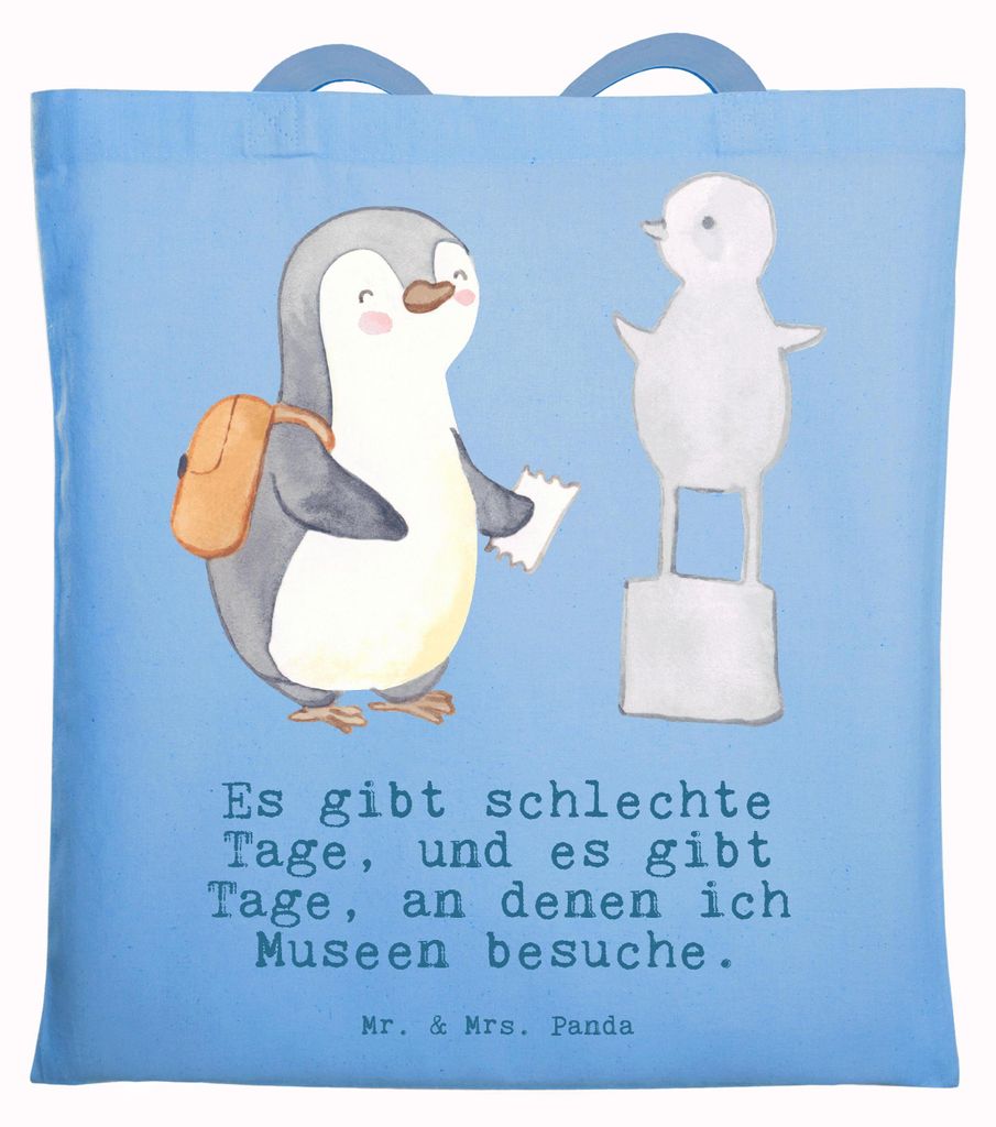 Mr. & Mrs. Panda baumwoll shopper Pinguin Museum besuchen - Sky Blue - Geschenk, Tasche, Uni, Museen, Tote Bag, Beutel, Laptoptasche, Schultasche