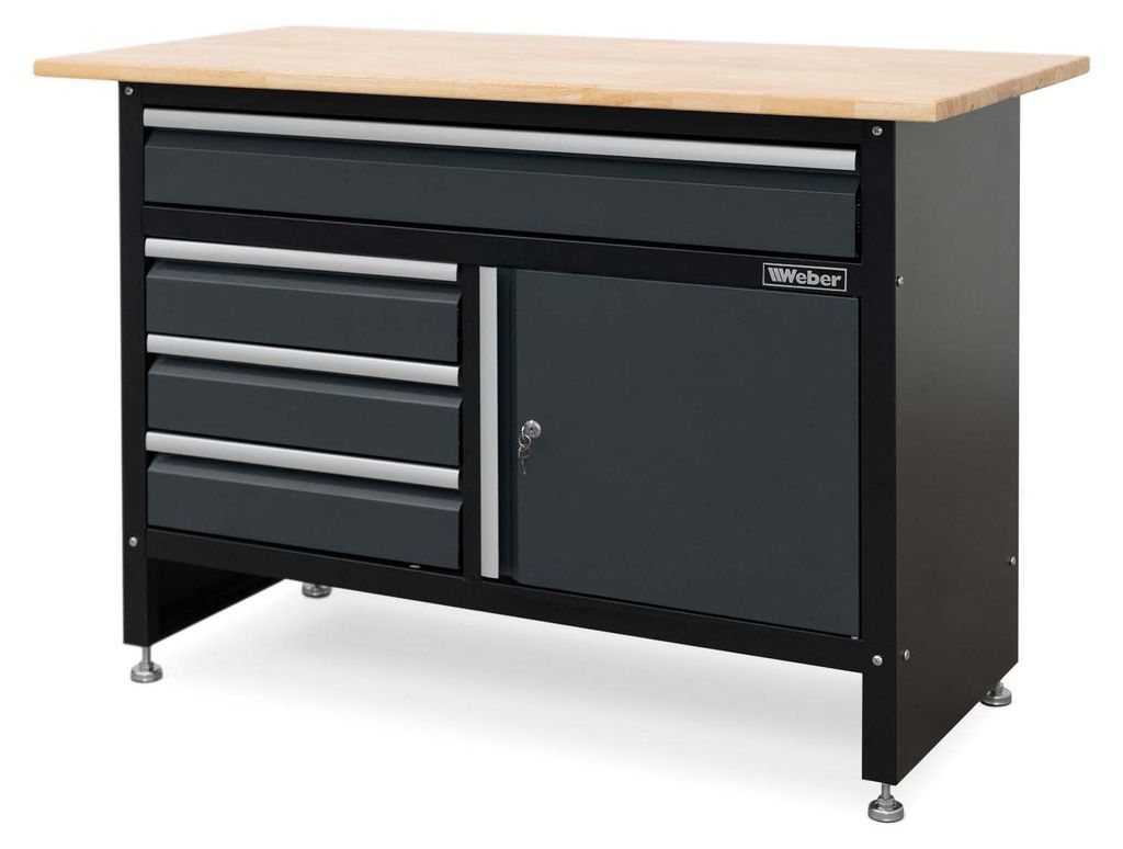 Weber Werkbank mit Schubladen grau schwarz 120 x 60 x 86 cm Produktbild 