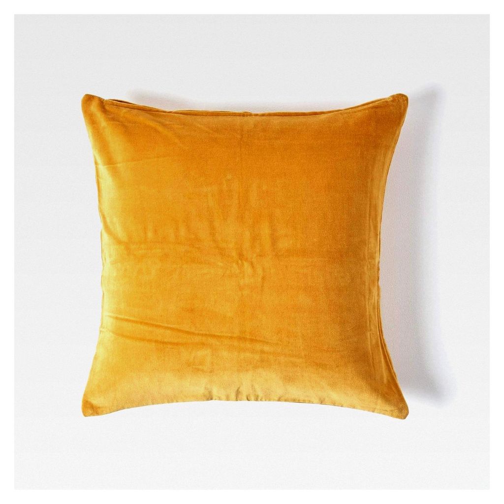 Samt-Kissenhülle in senfgelb, weicher Zierkissenbezug 40 x 40 cm, Dekokissenhülle mit verdecktem Reißverschluss