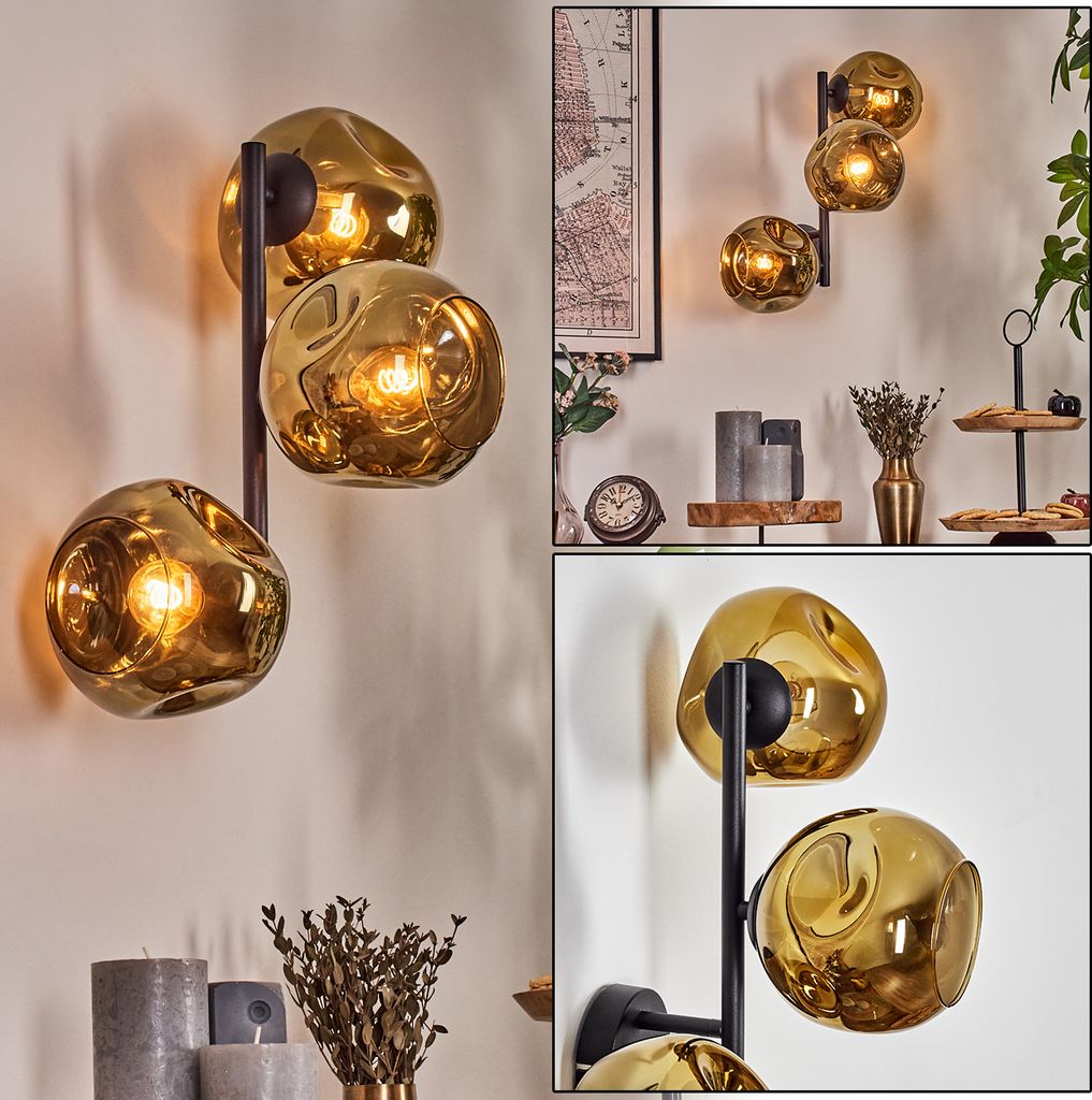 Villamare Wandlampe aus Metall/Glas in Schwarz/Goldfarben