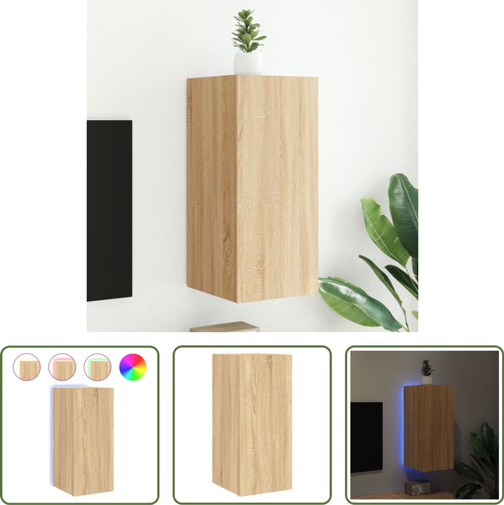 The Living Store TV-Wandschrank mit LED-Leuchten Sonoma-Eiche 30,5x35x70 cm