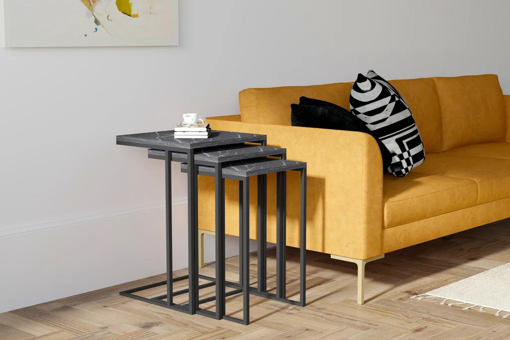 Set 3 Tavolini Skye Decor Nero Marmo - Resistenti e Sicuri per Famiglie