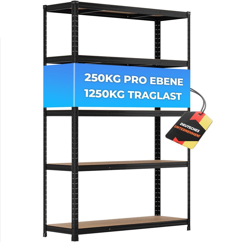 ALL Premium Schwerlastregal 180x120x40 cm Schwarz 1250kg Traglast ideal für Keller & Garage