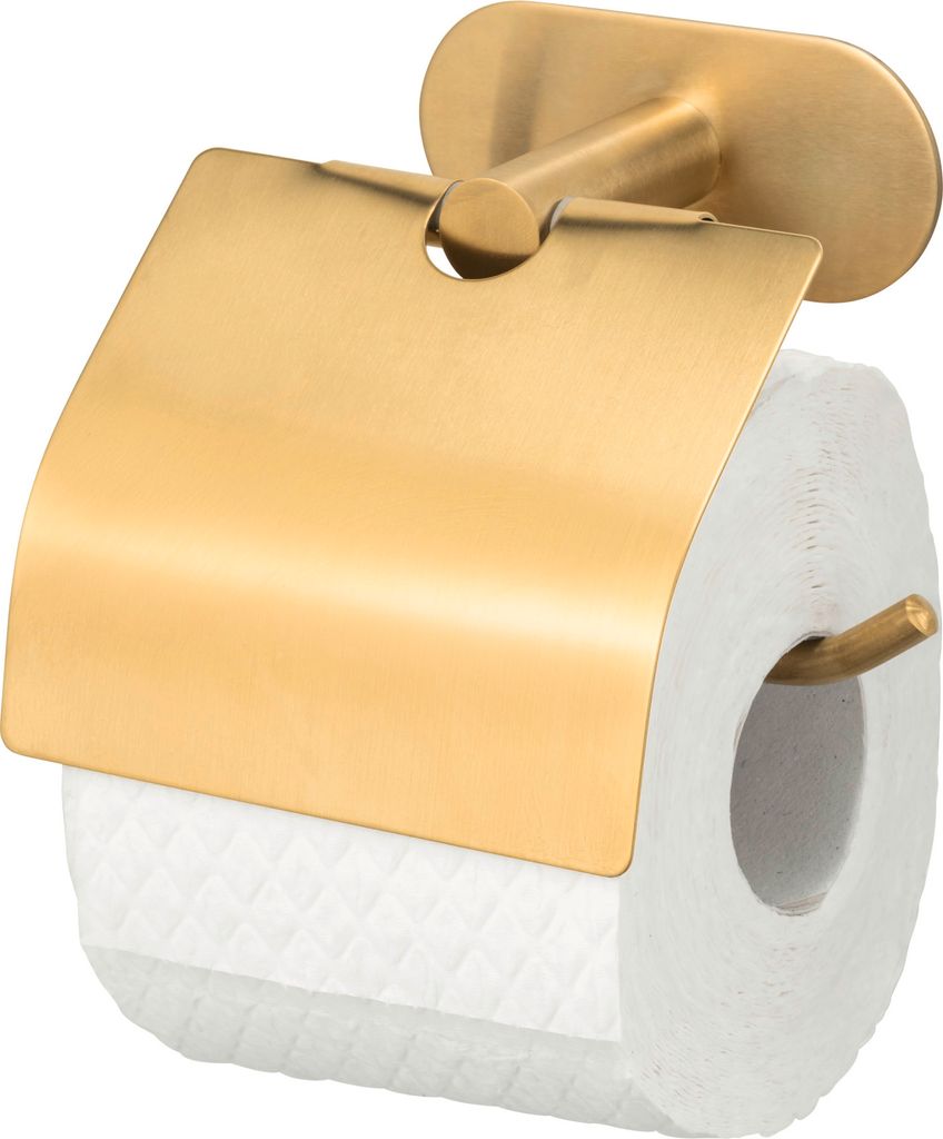 WENKO Turbo-Loc Toilettenpapierhalter mit Deckel Mod. Orea Gold Matt, Befestigen ohne bohren
