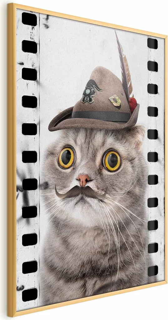 Poster Gatto col Cappello 60x90 cm con Cornice Dorata Elegante - Arredo