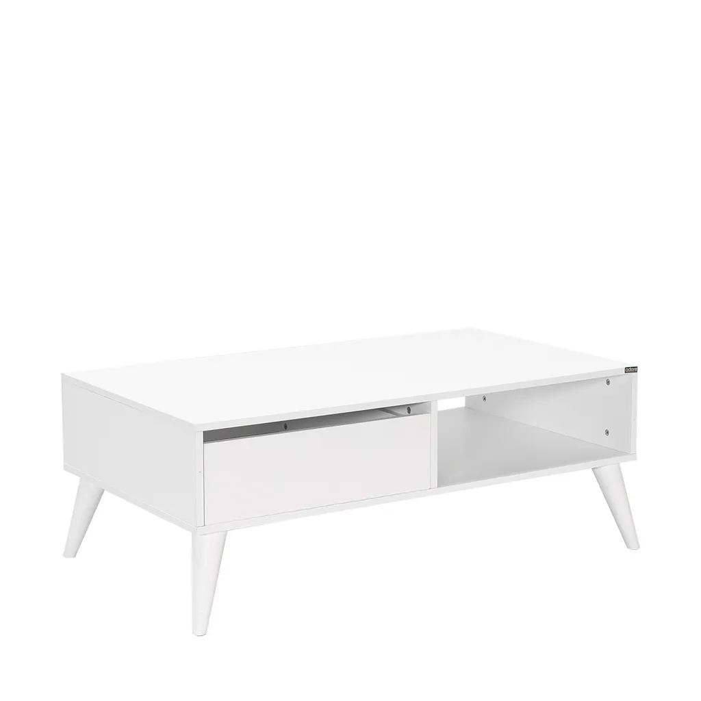 Table Basse Rectangulaire Blanche 110 cm en Bois Mélaminé Haute Densité