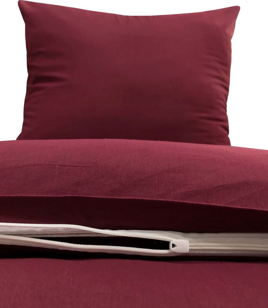 Uni Bettwäsche 135x200 cm Renforce Baumwolle Bettbezüge Set, Größe:4 teilig 135x200 cm, Farbe:Bordeaux