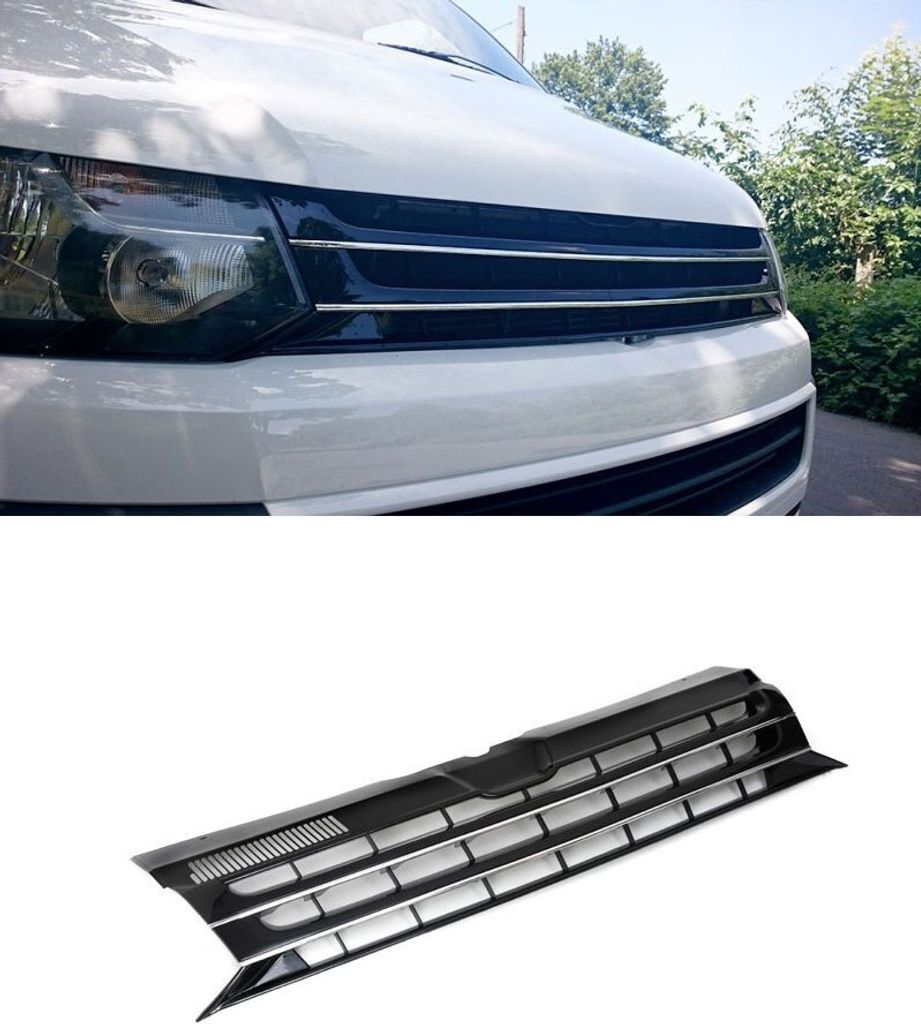 Kühlergrill Sportgrill Gitter Front Grill Chrom Emblem Schwarz für VW T5 2009-