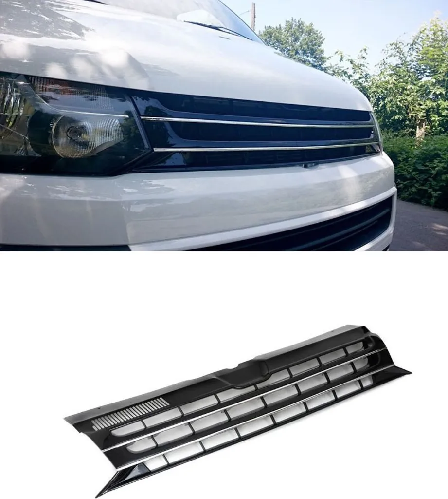 Relooking Avant pour VW T5 2009- : Grille Sport Noire avec Logo Chrome