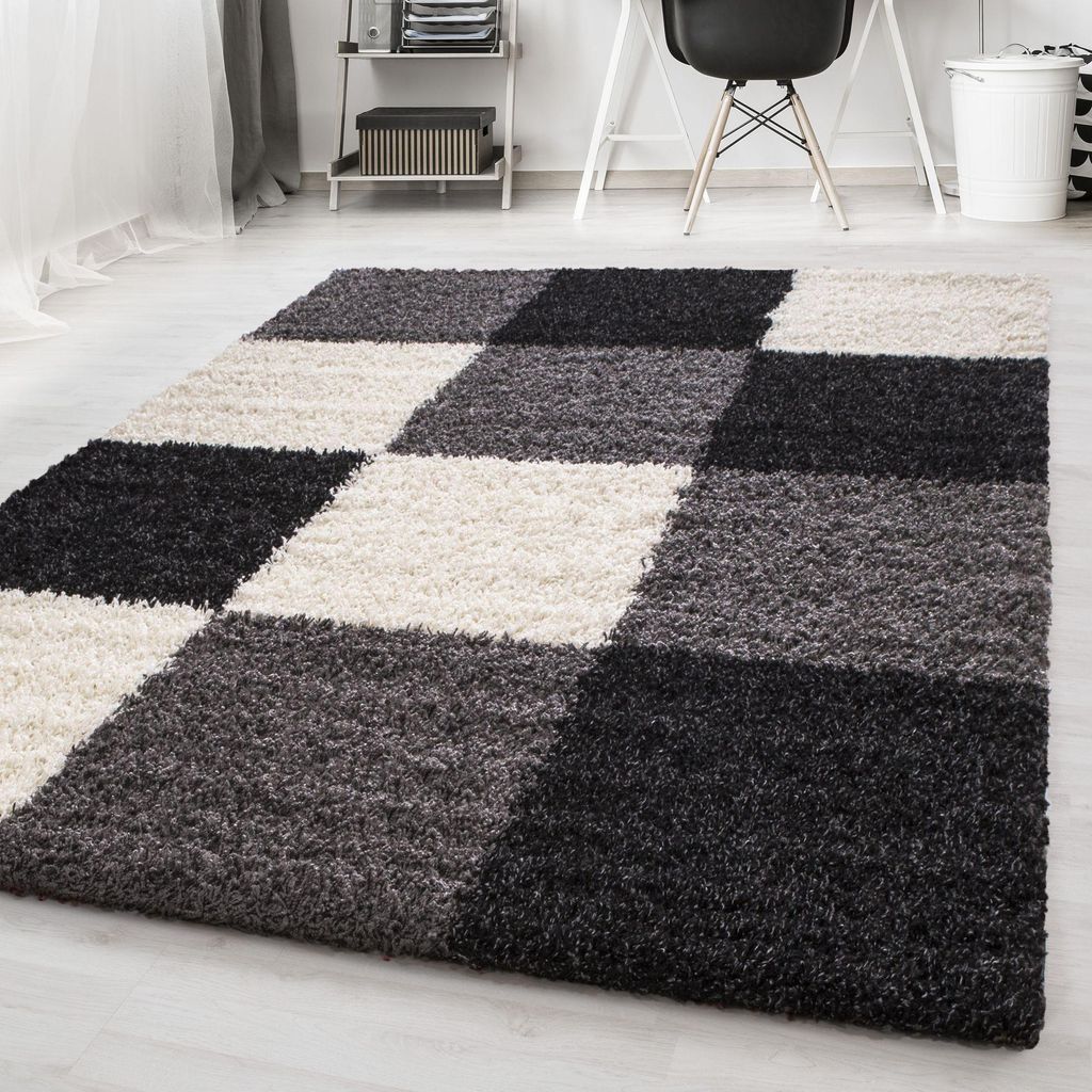 Carpetsale24 Hochflor Teppich Shaggy Karo Design Weich Produktbild 