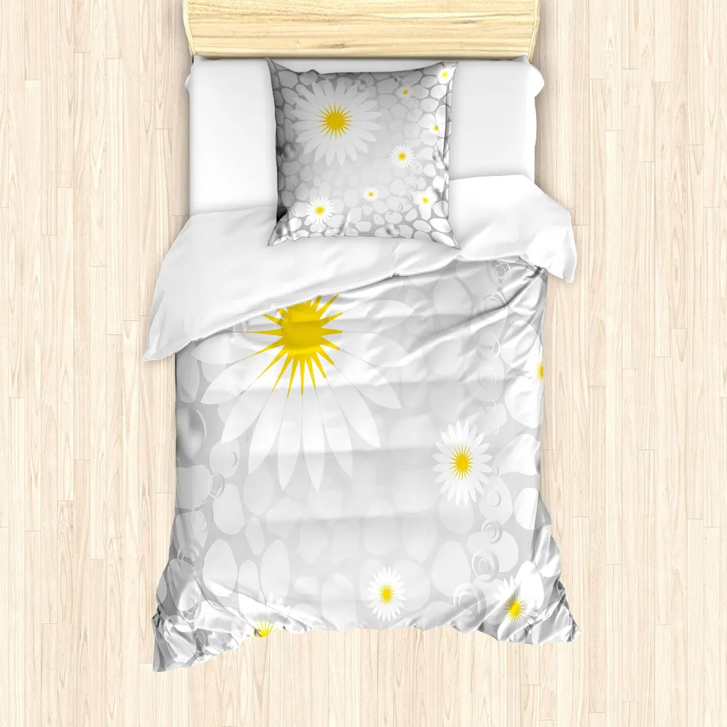 Set Copripiumino ABAKUHAUS 135x200 Grigio e Giallo Fiori Hawaii