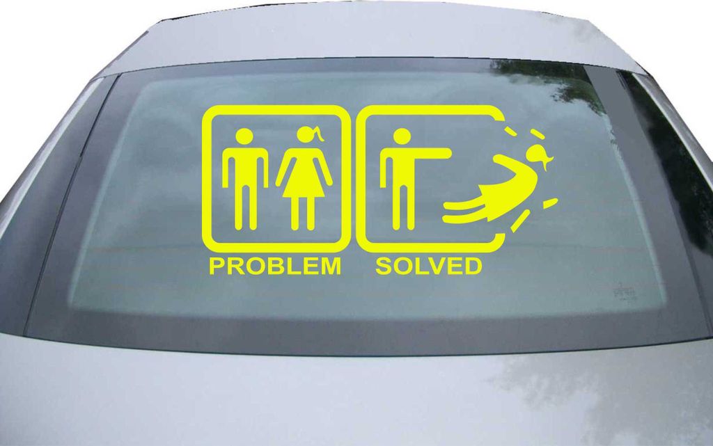 Indigos UG - Aufkleber Heckscheibe & Motorklappe DE6166 - neongelb - 600x285 mm - problem solved - Auto Scheiben Fenster Heckklappe Tuning Racing J...