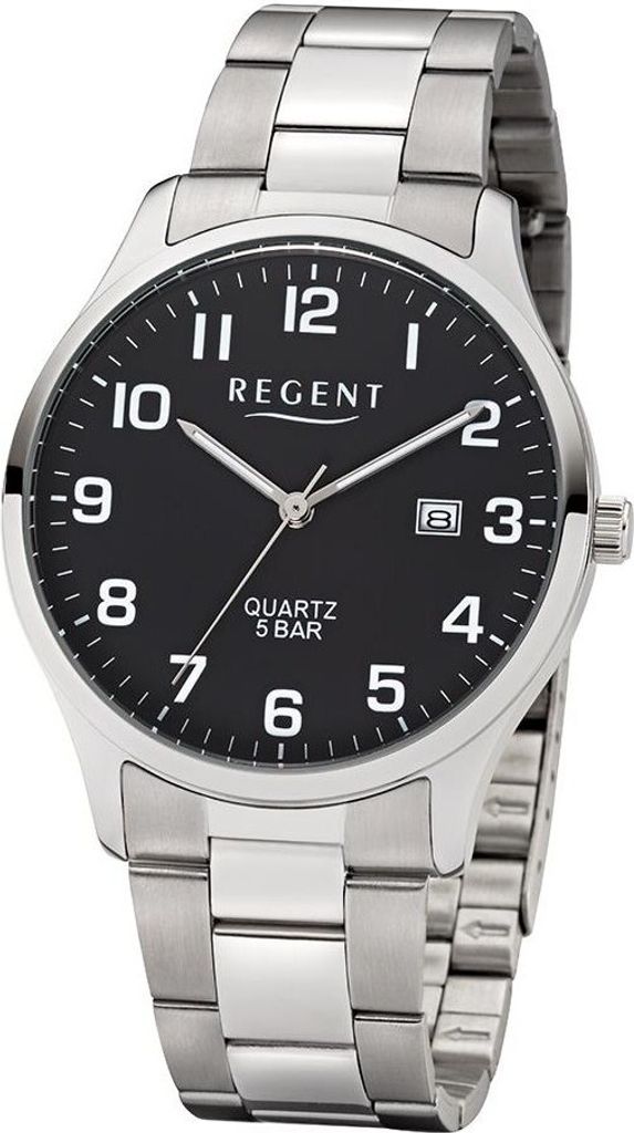 Regent Armbanduhr mit Mineralglas und Edelstahlband - Produktbild 