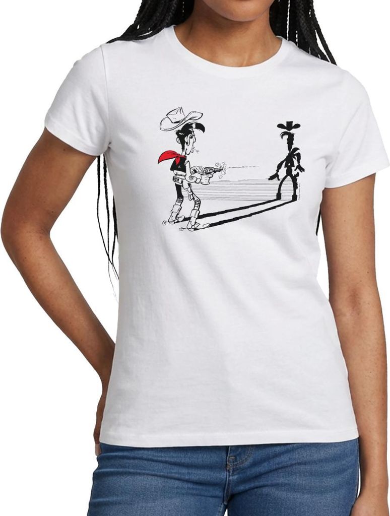 Spreadshirt Lucky Luke Schneller als sein Schatten Frauen T-Shirt, M, Weiß