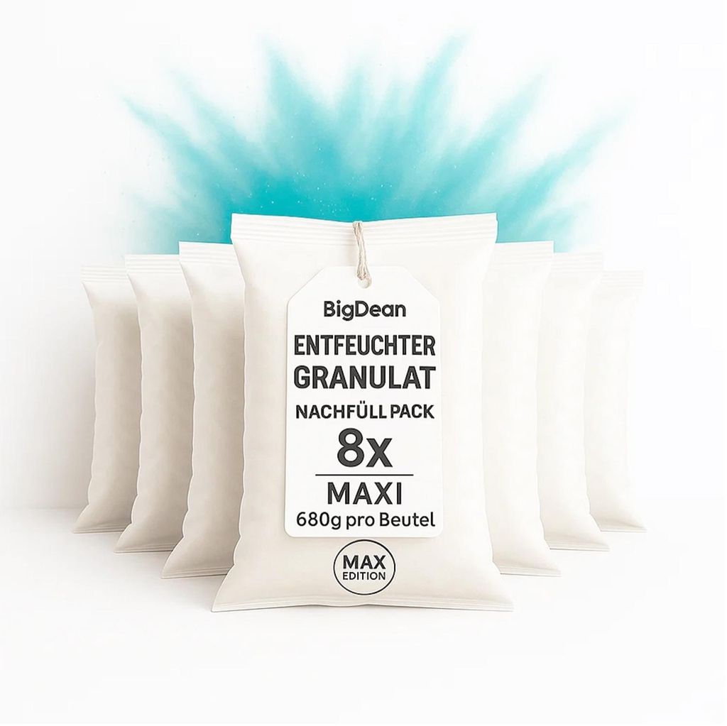 BigDean 8 Stück Luftentfeuchter Nachfüllpack Maxi Beutel je 680 Gramm Luftentfeuchter Granulat Entfeuchter Nachfüllpack (8x Granulat)