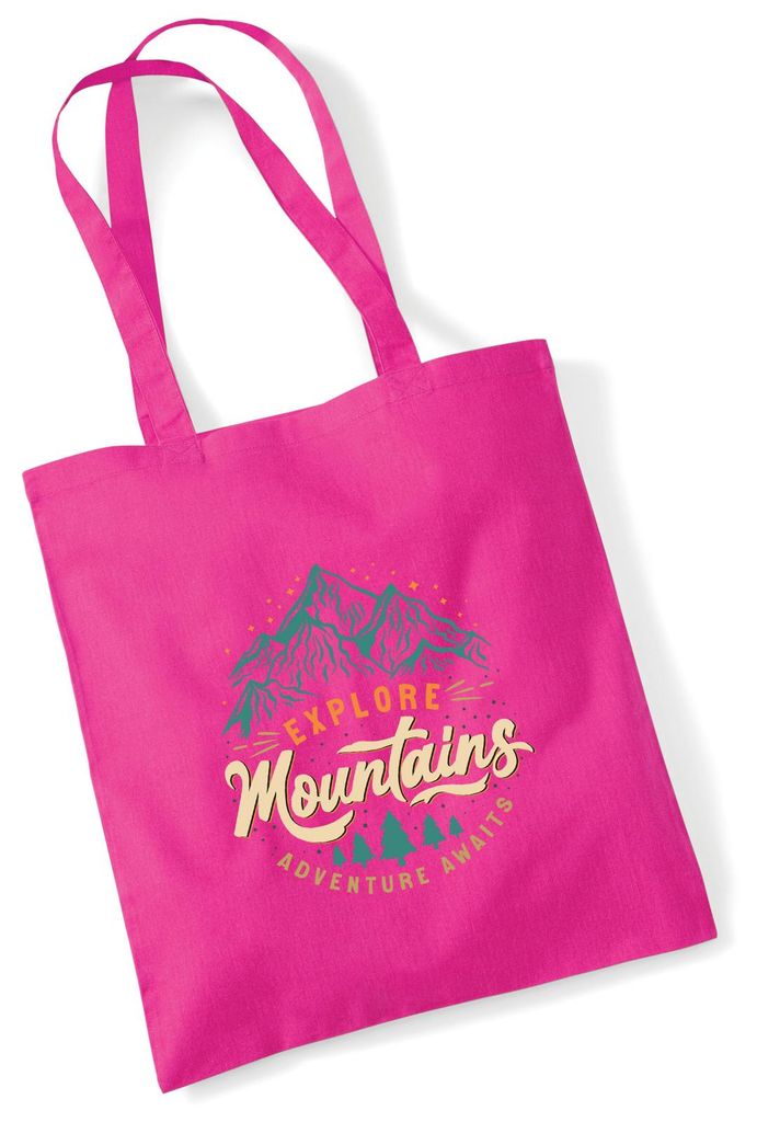 Huuraa Jutebeutel Explore Mountains Adventure Awaits 10 Liter Fuchsia Baumwolle Tasche Geschenkidee