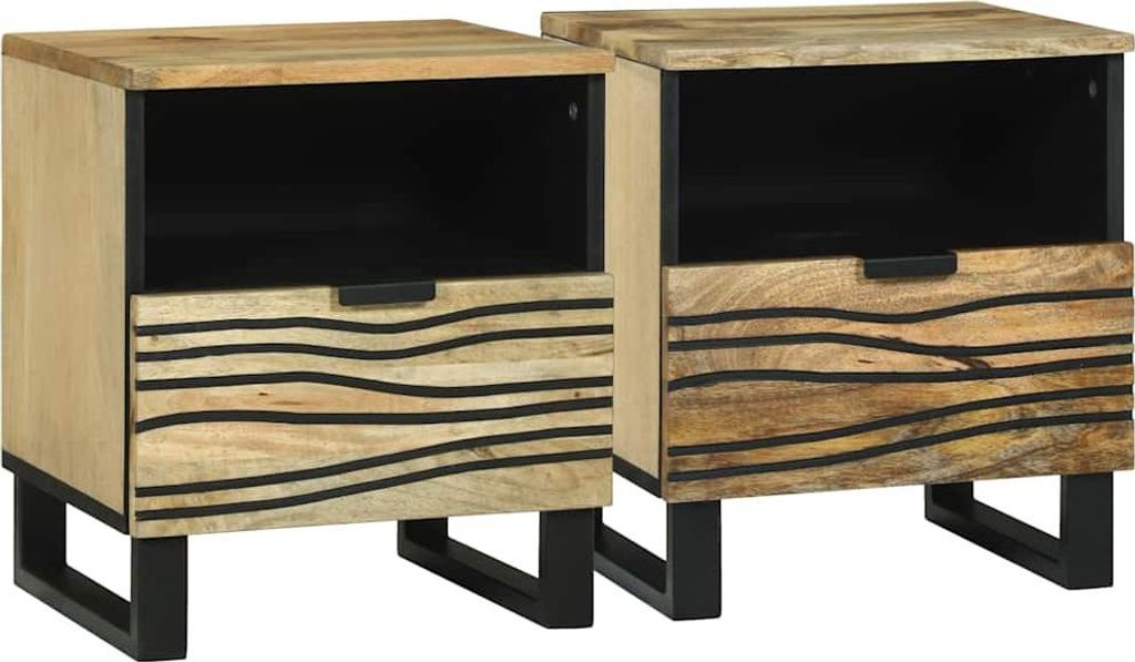 Nachttisch 2 pcs Braun 40 x 33 x 46 cm Massivholz Akazie