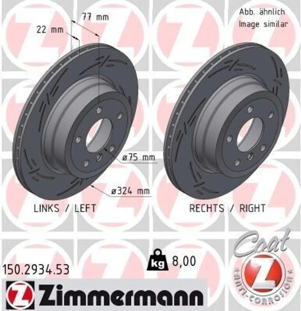 2 Disques de Frein Zimmermann 150.2934.53 pour BMW Série 1 E82 E88