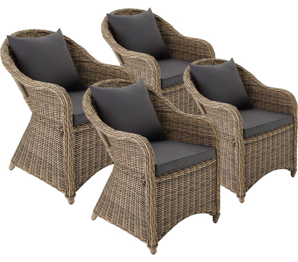 4 fauteuils en rotin avec structure en aluminium, coussins Image du produit 