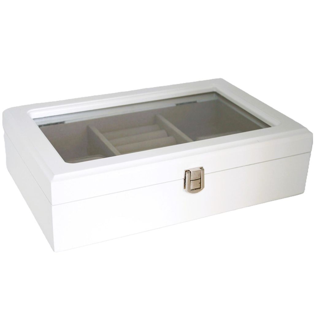 Schmuckkästchen Holz weiß Organizer Fächer Glasdeckel Queen Produktbild 