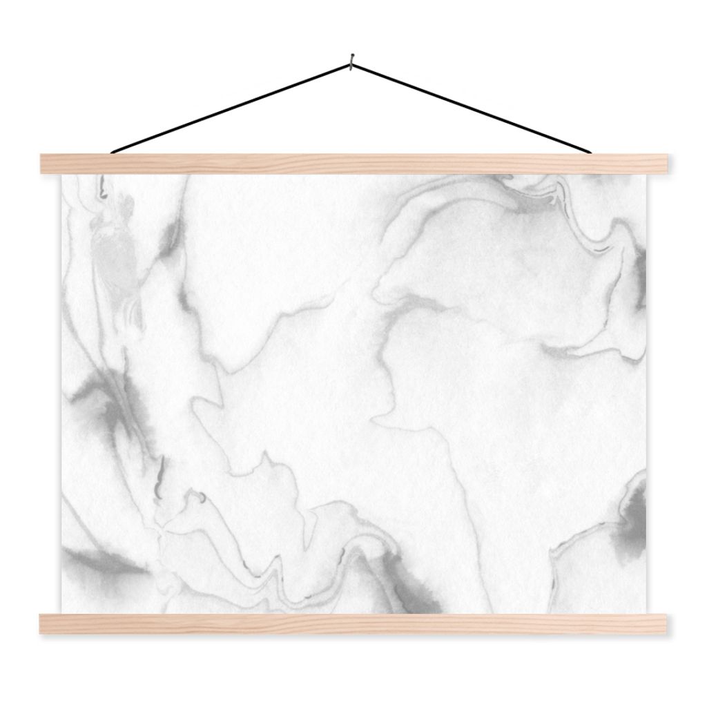 MuchoWow Textilposter Marmor - Grau - Weiß - Abstrakt - Marmoroptik 120x90 cm mit holzfarbenen Rahmen - Magnetisch