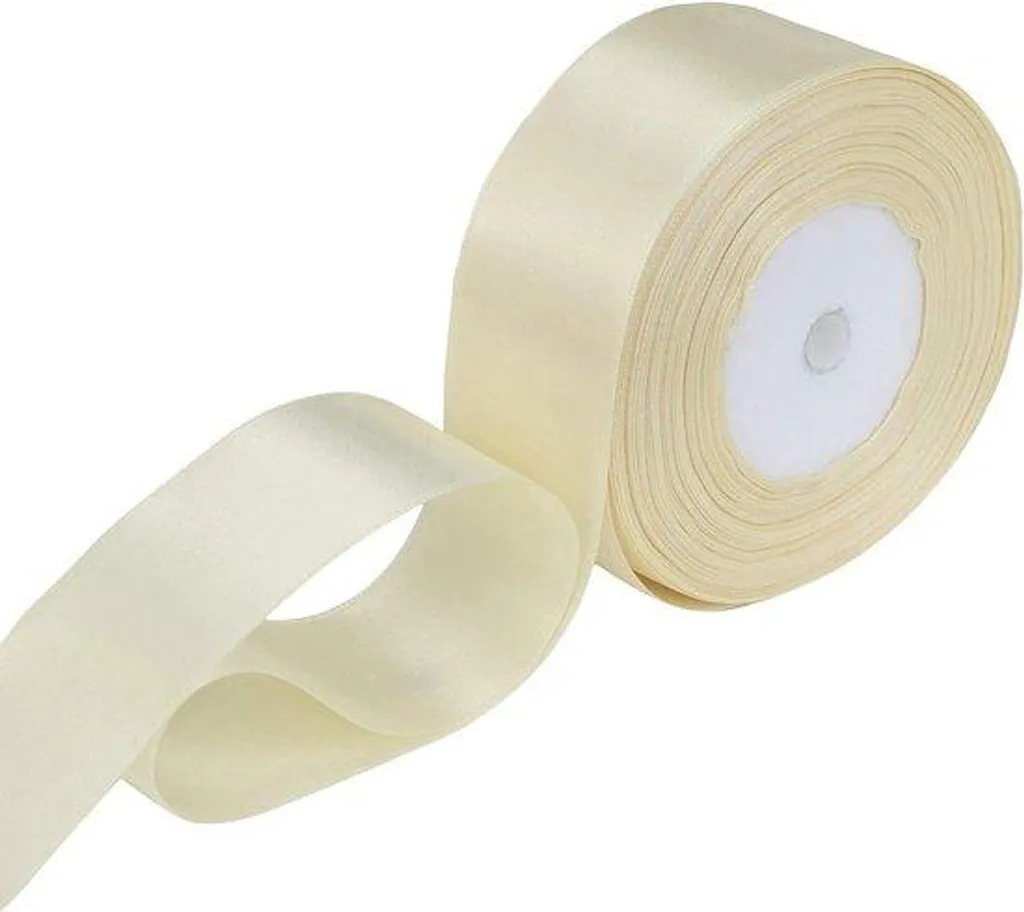 Ruban satiné crème 25mm - Tissu lisse et doux double face de 25 mètres