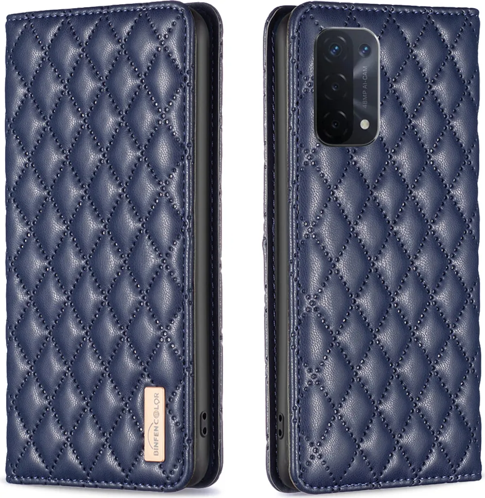 Custodia Elegante OPPO A74 5G Blu: Accessorio Glamour in Pelle con Slot