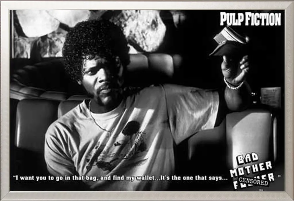 Décoration Murale Pulp Fiction Poster Bad Mother F**ker Cadre Argenté