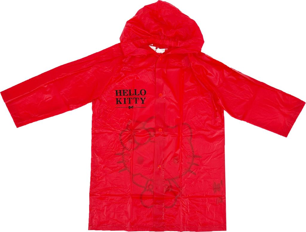 Hello Kitty Kinder Regenmantel rot mit Kapuze wasserdicht Mädchen Regenjacke Cartoon Motiv mit Knopfleiste Maschinenwäsche, Größe:122-128