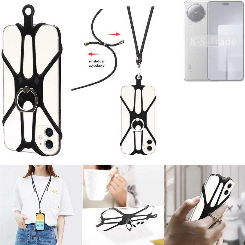 K-S-Trade 3in1 Handykette Handyband Handykordel Halsband Smartphone-Ring Handy-Ring kompatibel mit Xiaomi Civi 3 Fingerhalterung Handyring
