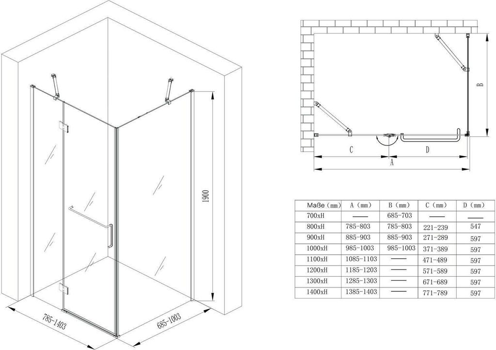 Mai & Mai Eckdusche 100x100 Cm – 2 Pendeltüren Aus 6mm ESG-Sicherheitsglas, Inkl. Duschtasse, Mit Lotuseffekt