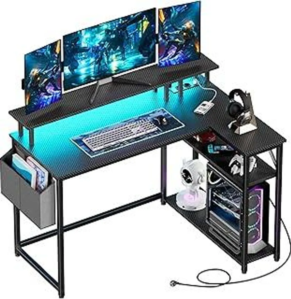 Scrivania Angolare Gaming LED e USB | Design L-Shape Salvaspazio