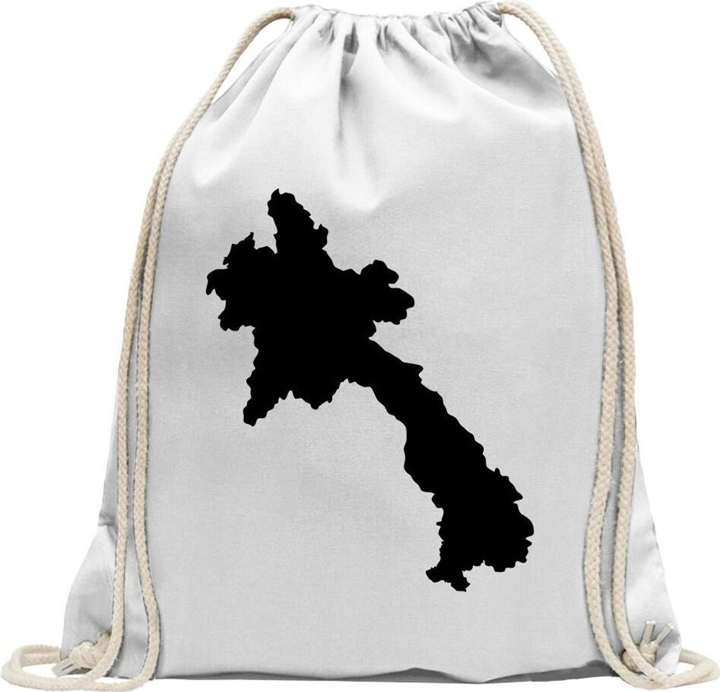 Kiwistar - Turnbeutel - weiss - Laos Umriss Kontur - Fun Rucksack Sport Beutel Gymsack Baumwolle mit Ziehgurt