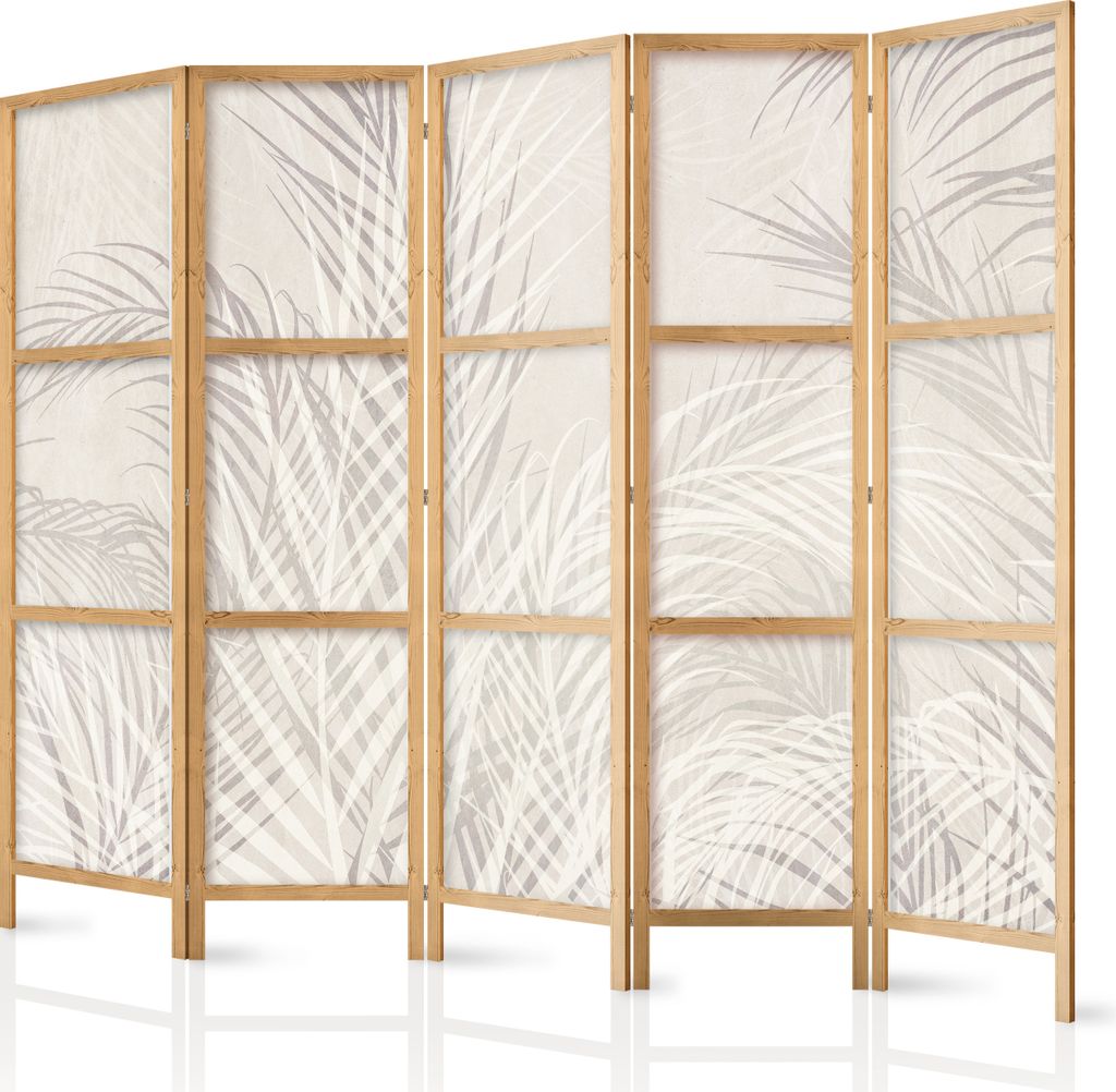 Paravent 225x172 cm 5-teilig einseitig eleganter Sichtschutz Raumteiler Trennwand Raumtrenner Holz Design Motiv Deko Home Office Botanik Natur Abst...