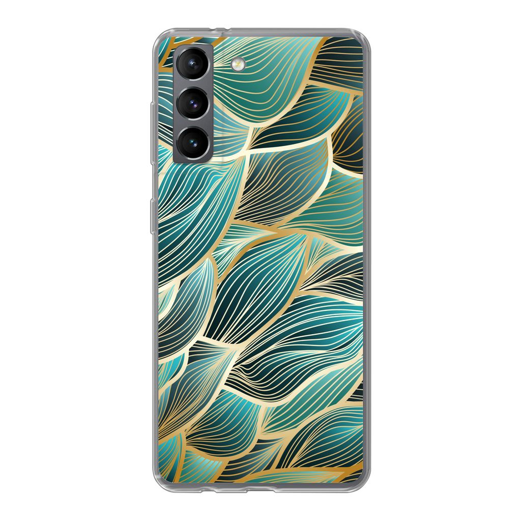 MuchoWow Handyhülle Schutzhülle Hülle für Samsung Galaxy S21 Muster - Gold - Abstrakt - Welle Silikon Softcase Handy Hülle - Softcase