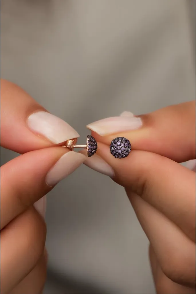 Boucles d'oreilles Argent 925 et Or Rose Violettes pour Soirée et Cadeau
