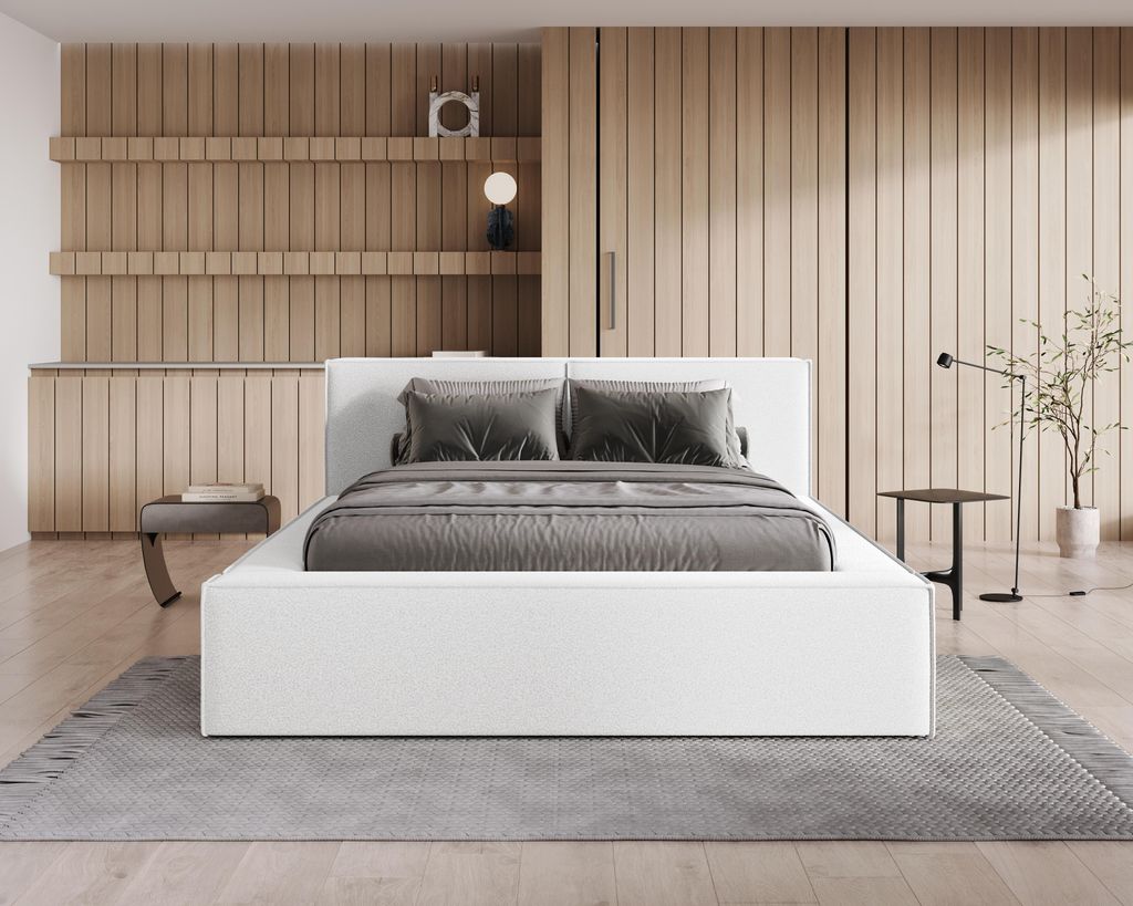 Chilly Polsterbett Lugano Weiß Bouclé Stoff 140x200cm mit Stauraum - modernes Design